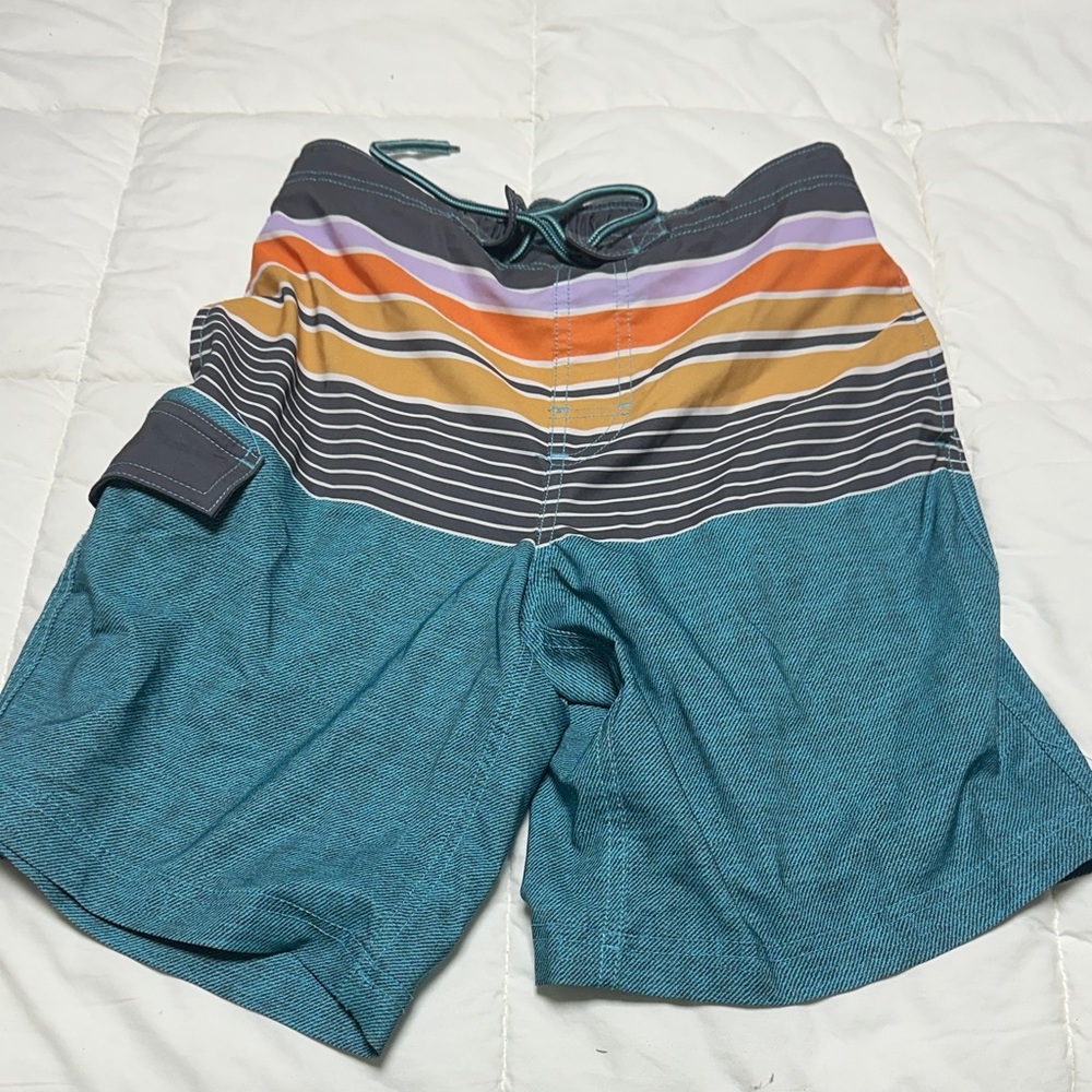 George Men's Teal and Striped swim trunkd